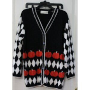 VTG Marisa Cristina Halloween Pumpkin Cardigan Sweater Diamonds Size Small